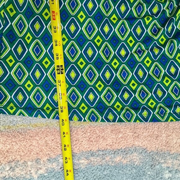 Ruched Geo Print Womens Stretch Babydoll Midi Dress Sz‎ S Split Sleeve 70s - Picture 12 of 12